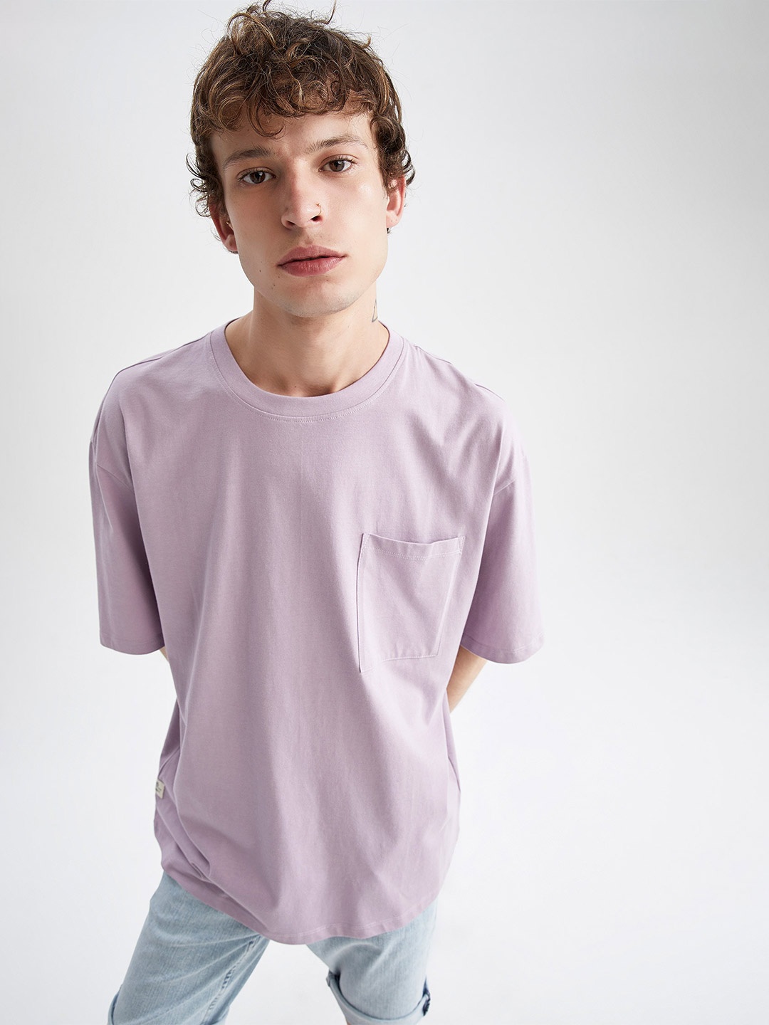 

DeFacto Drop Shoulder Sleeves Pure Cotton T-shirt, Lavender