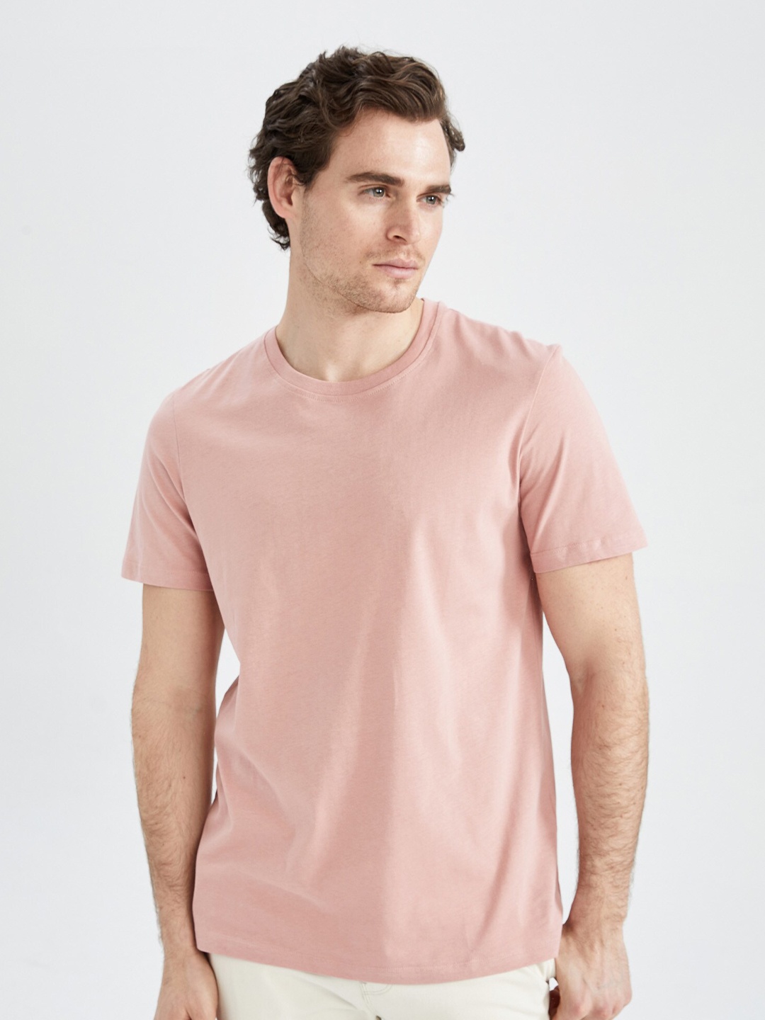 

DeFacto Round Neck Knitted Pure Cotton T-Shirt, Peach