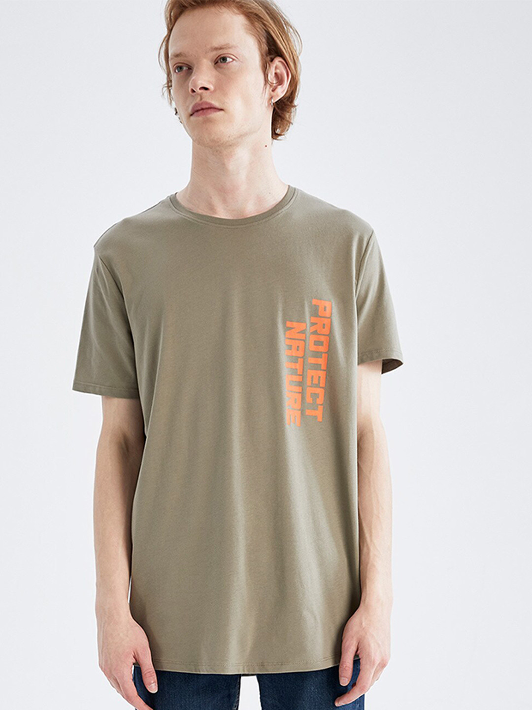 

DeFacto Typography Printed Cotton T-shirt, Khaki