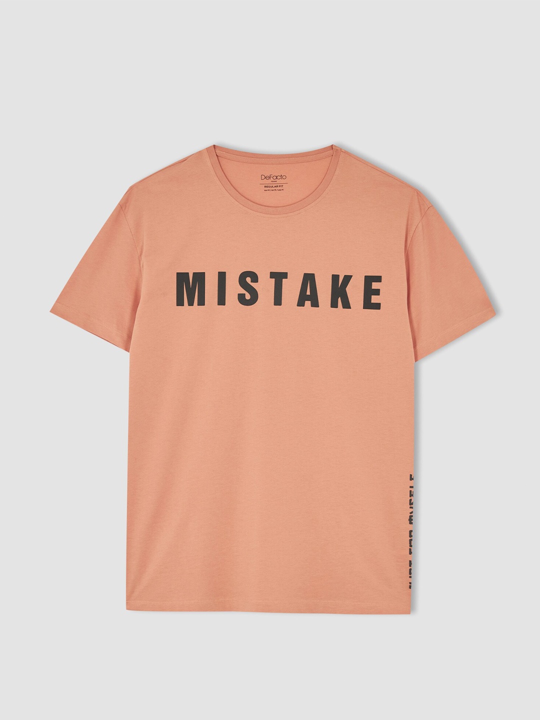 

DeFacto Typography Printed Round Neck Pure Cotton T-shirt, Peach