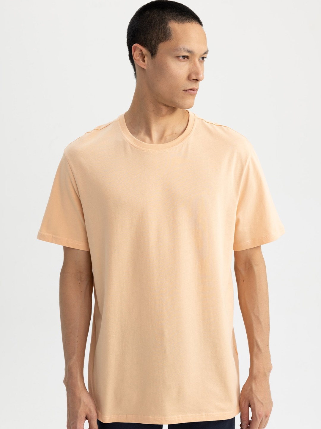 

DeFacto Round Neck Regular Sleeves Cotton T-shirt, Beige