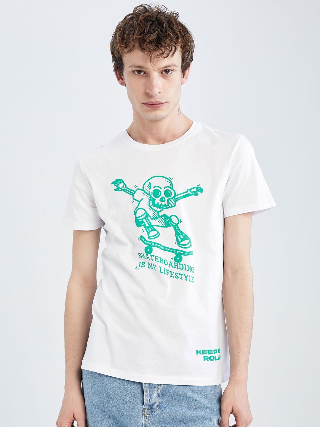 

DeFacto Graphic Printed Pure Cotton T-shirt, White
