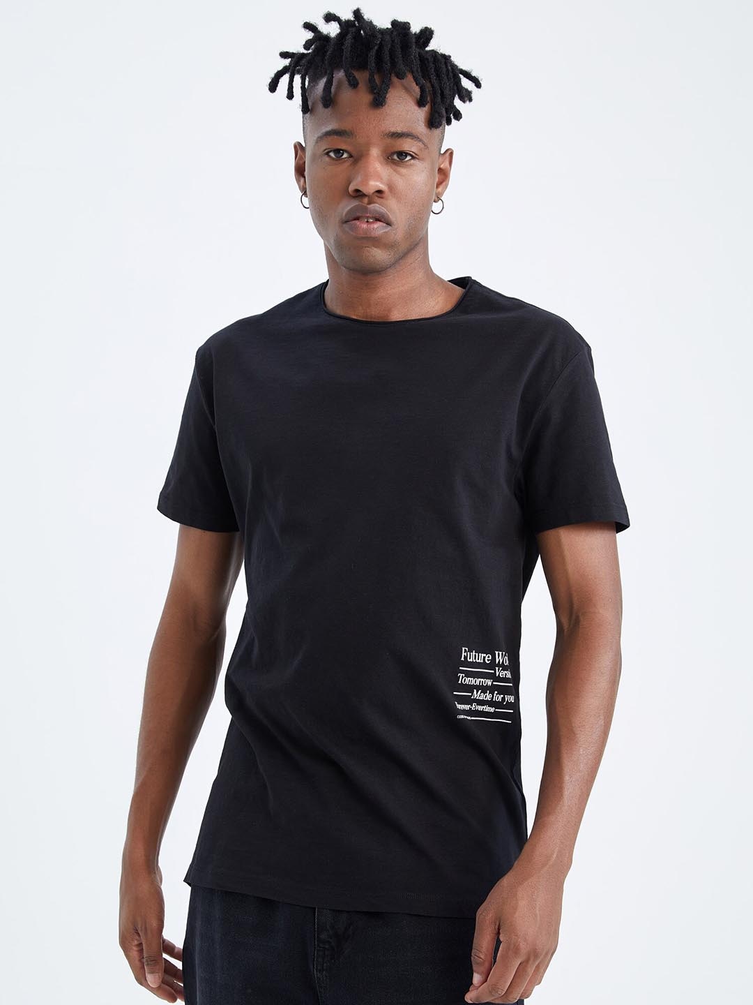

DeFacto Typography Printed Pure Cotton T-Shirt, Black