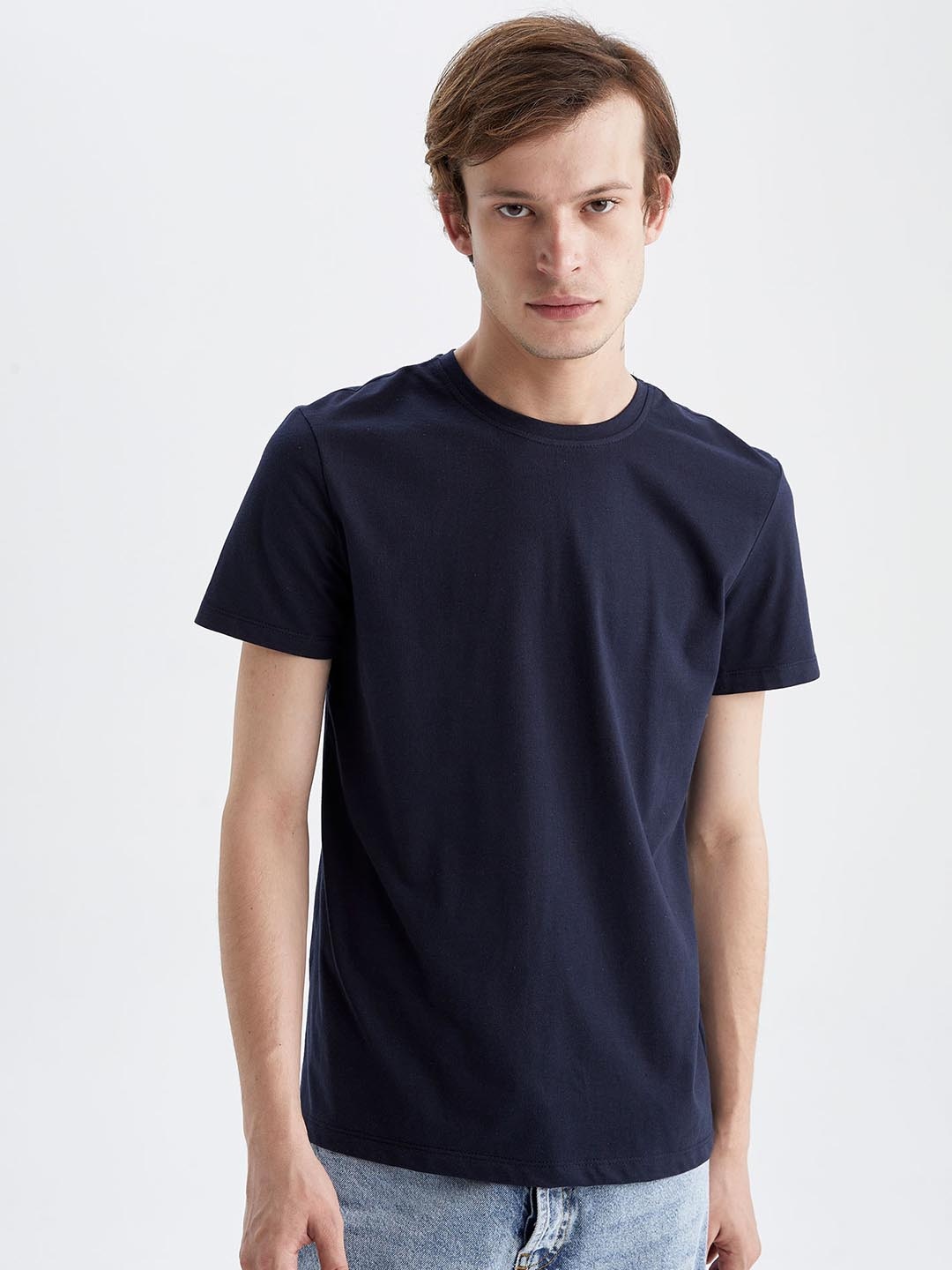 

DeFacto Round Neck Pure Cotton T-shirt, Navy blue