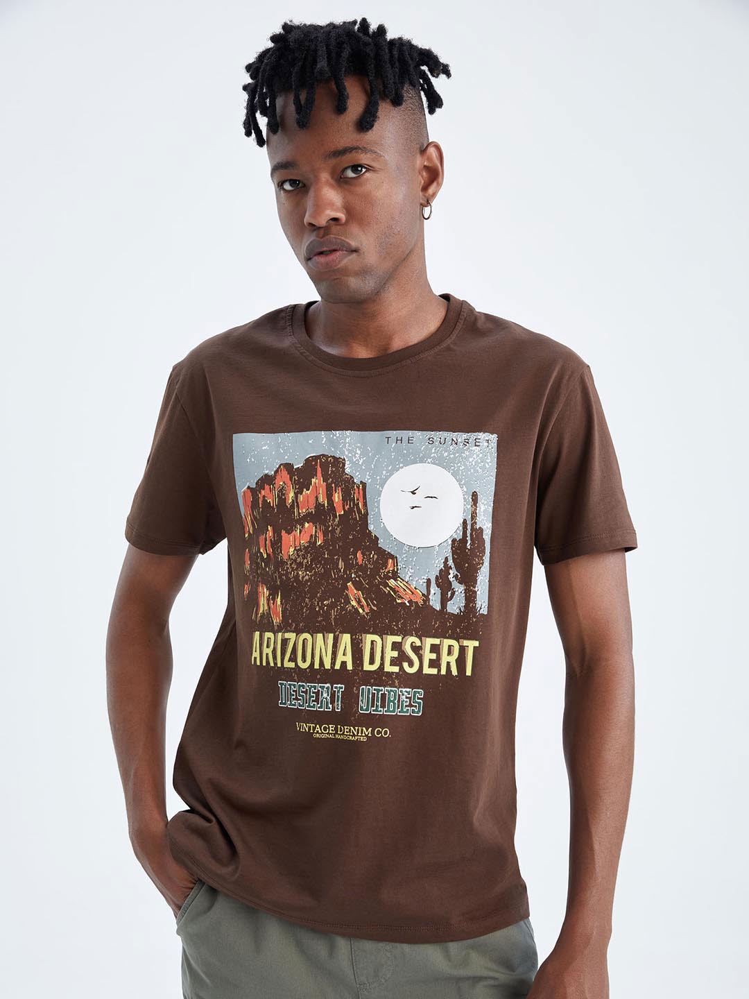 

DeFacto Dessert Printed Pure Cotton T-shirt, Brown