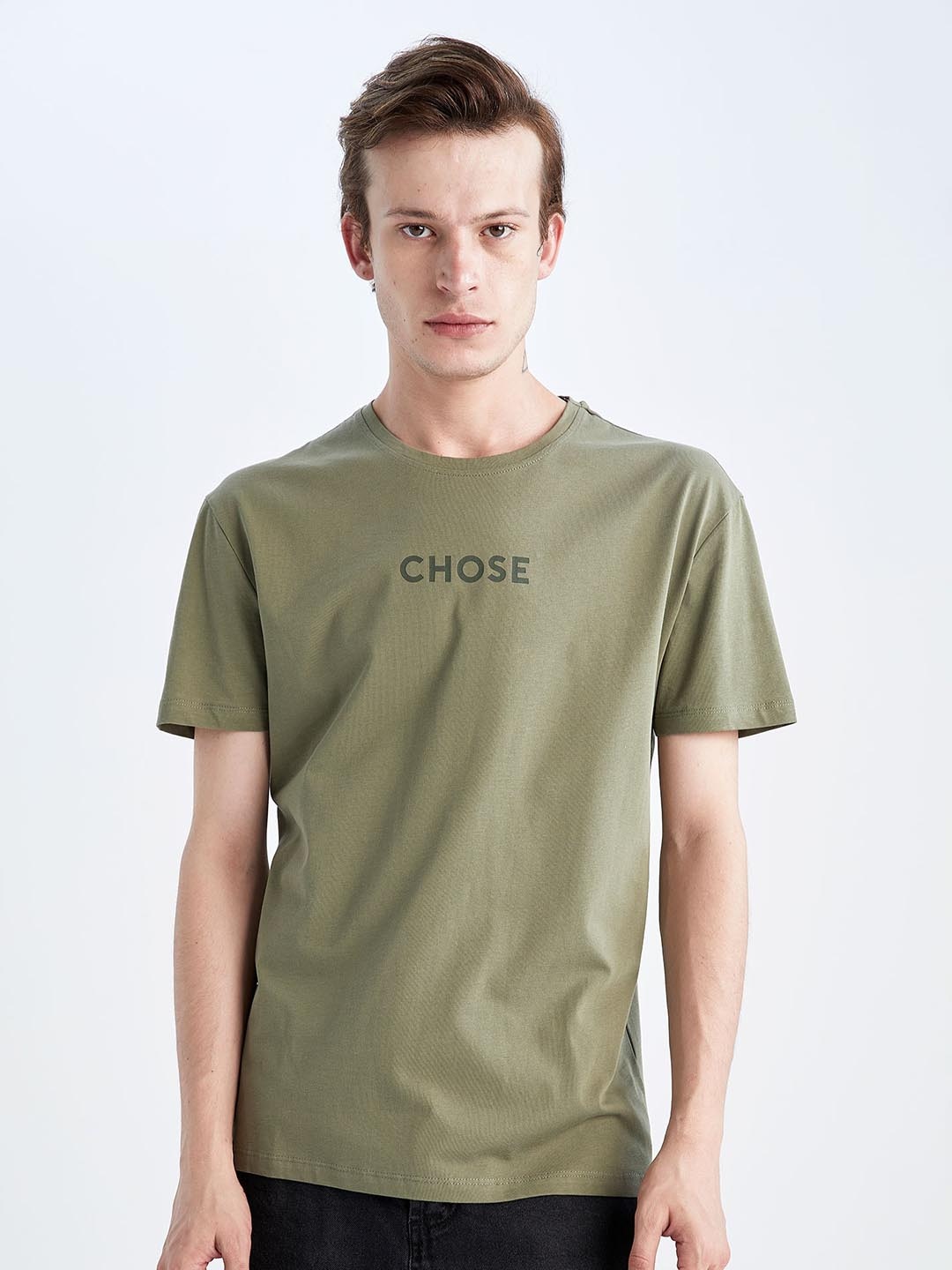 

DeFacto Typography Printed Pure Cotton T-shirt, Olive