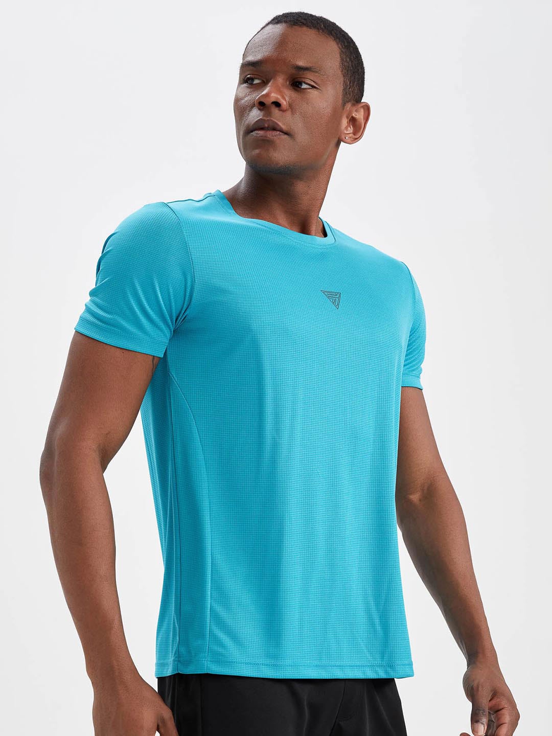 

DeFacto Round Neck Self Design Regular Fit T-shirt, Blue