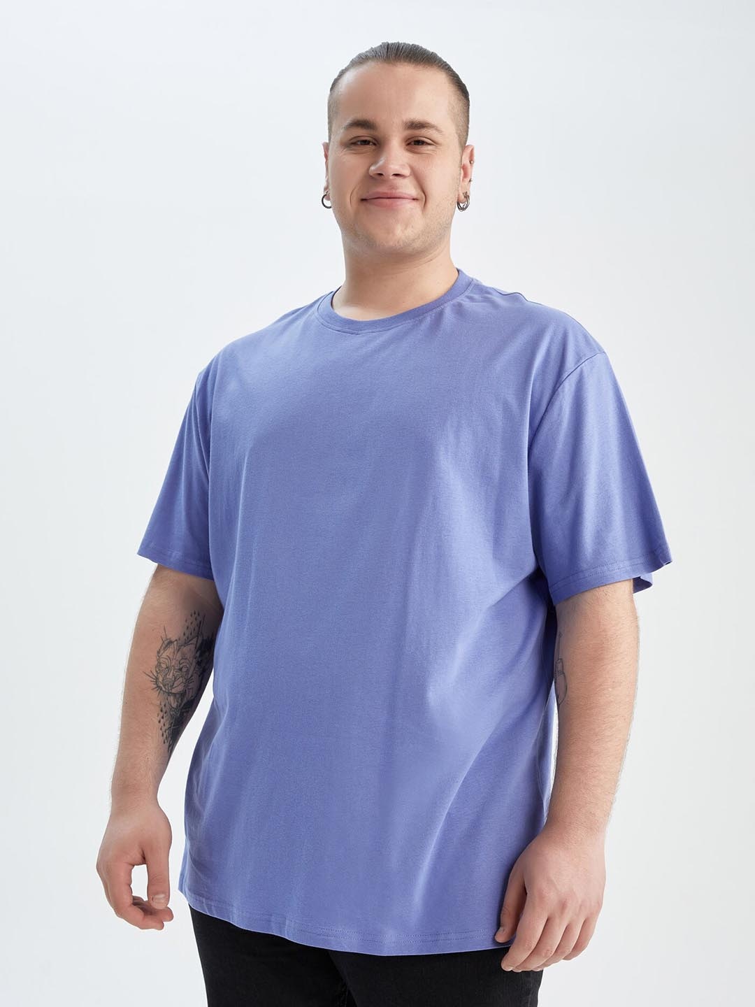 

DeFacto Plus Size Graphic Printed Pure Cotton Loose Fit T-shirt, Lavender