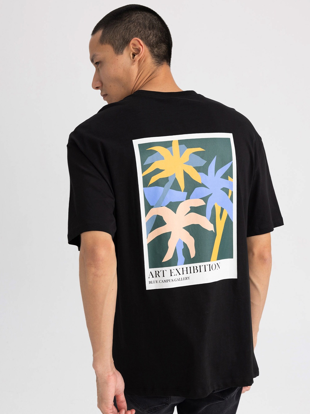

DeFacto Graphic Printed Drop-Shoulder Sleeves Pure Cotton T-shirt, Black