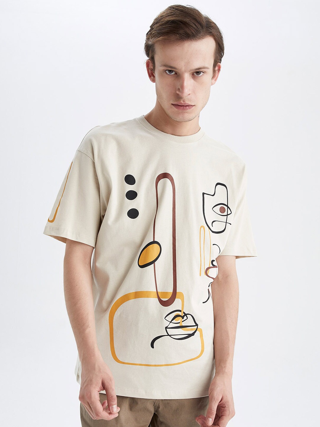 

DeFacto Abstract Printed Cotton T-shirt, Off white