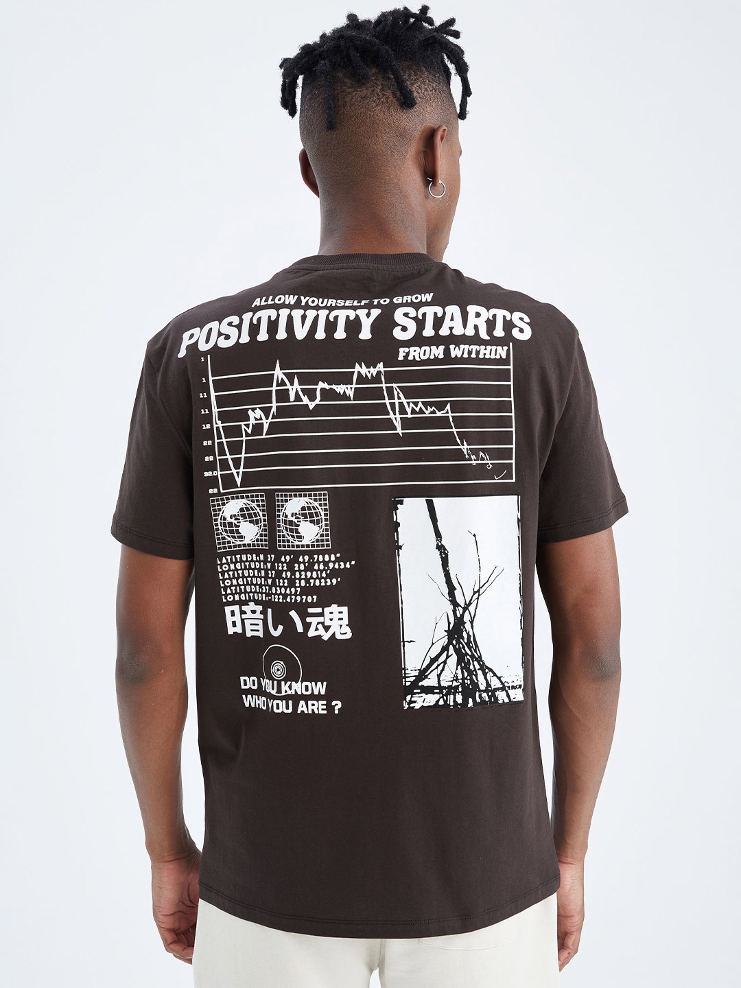 

DeFacto Typography Printed Round Neck Pure Cotton T-shirt, Brown