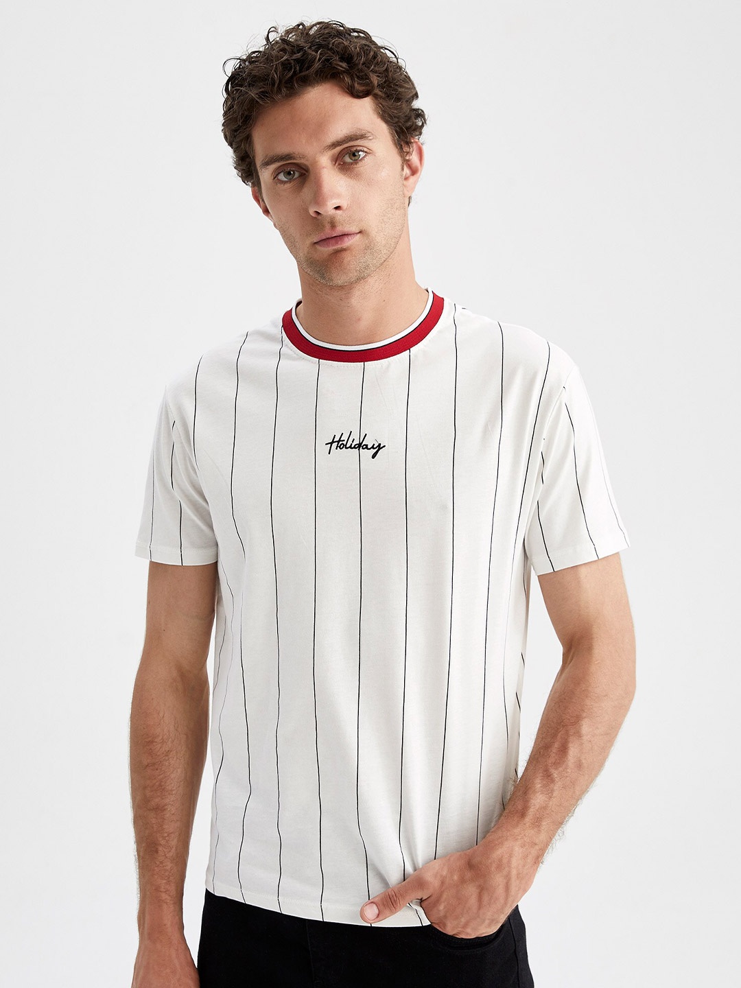 

DeFacto Striped Cotton T-shirt, White
