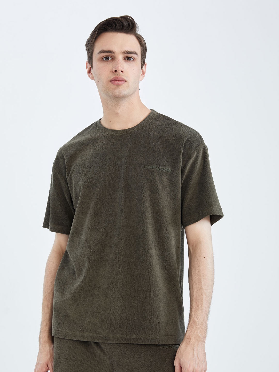 

DeFacto Round Neck Drop-Shoulder Sleeves Casual T-shirt, Olive