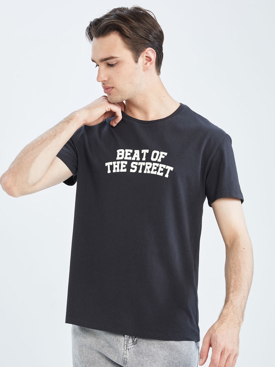 

DeFacto Typography Printed Pure Cotton T-Shirt, Black