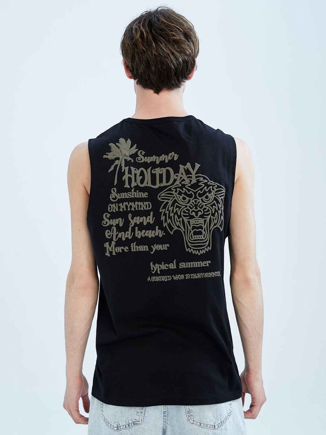 

DeFacto Typography Printed Pure Cotton T-Shirt, Navy blue