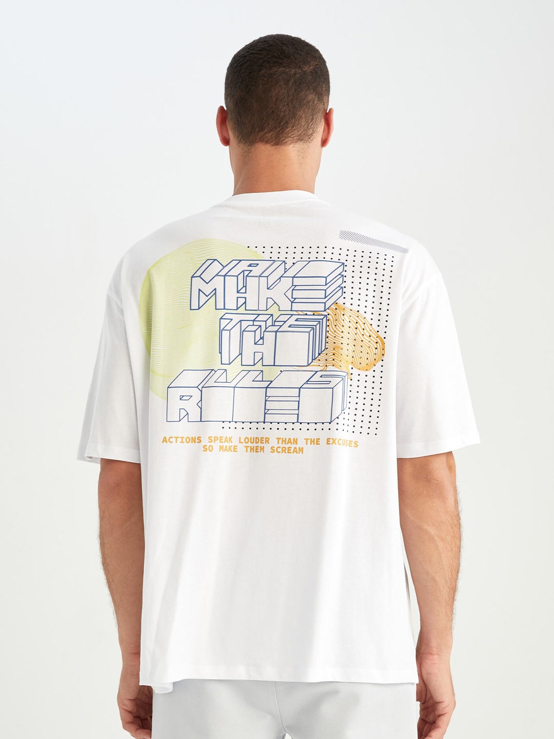 

DeFacto Typography Printed Drop Shoulder Sleeves Pure Cotton T-shirt, White