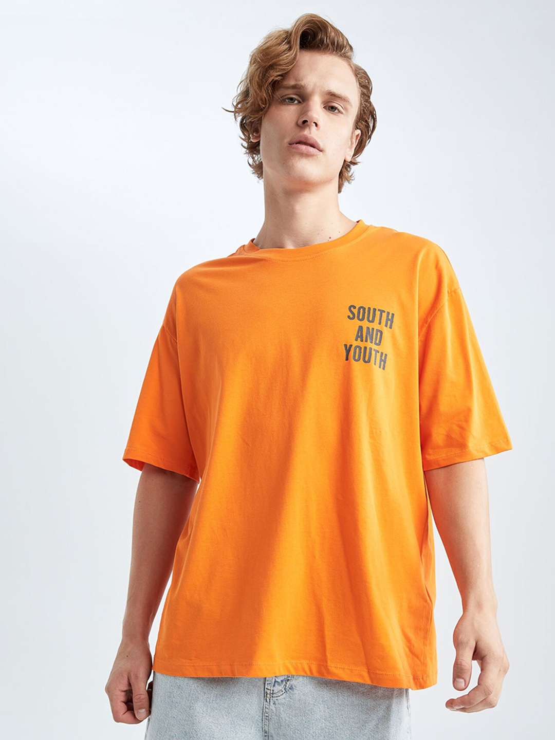 

DeFacto Typography Printed Pure Cotton T-Shirt, Orange