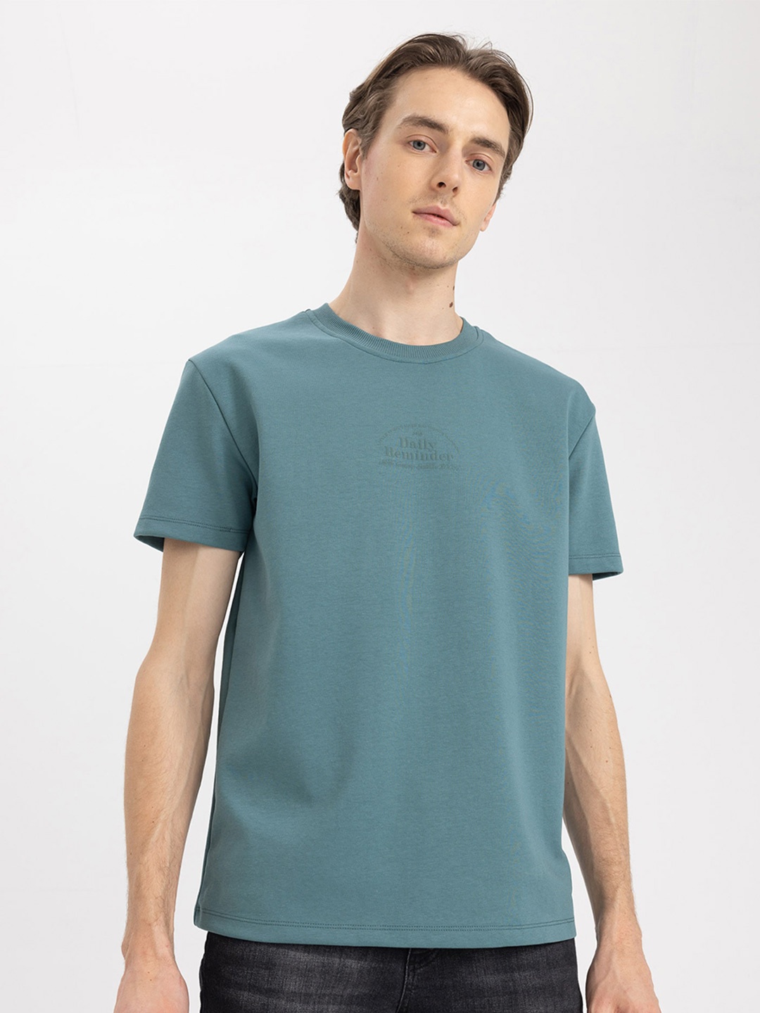 

DeFacto Short Sleeve Round Neck Casual T-shirt, Teal