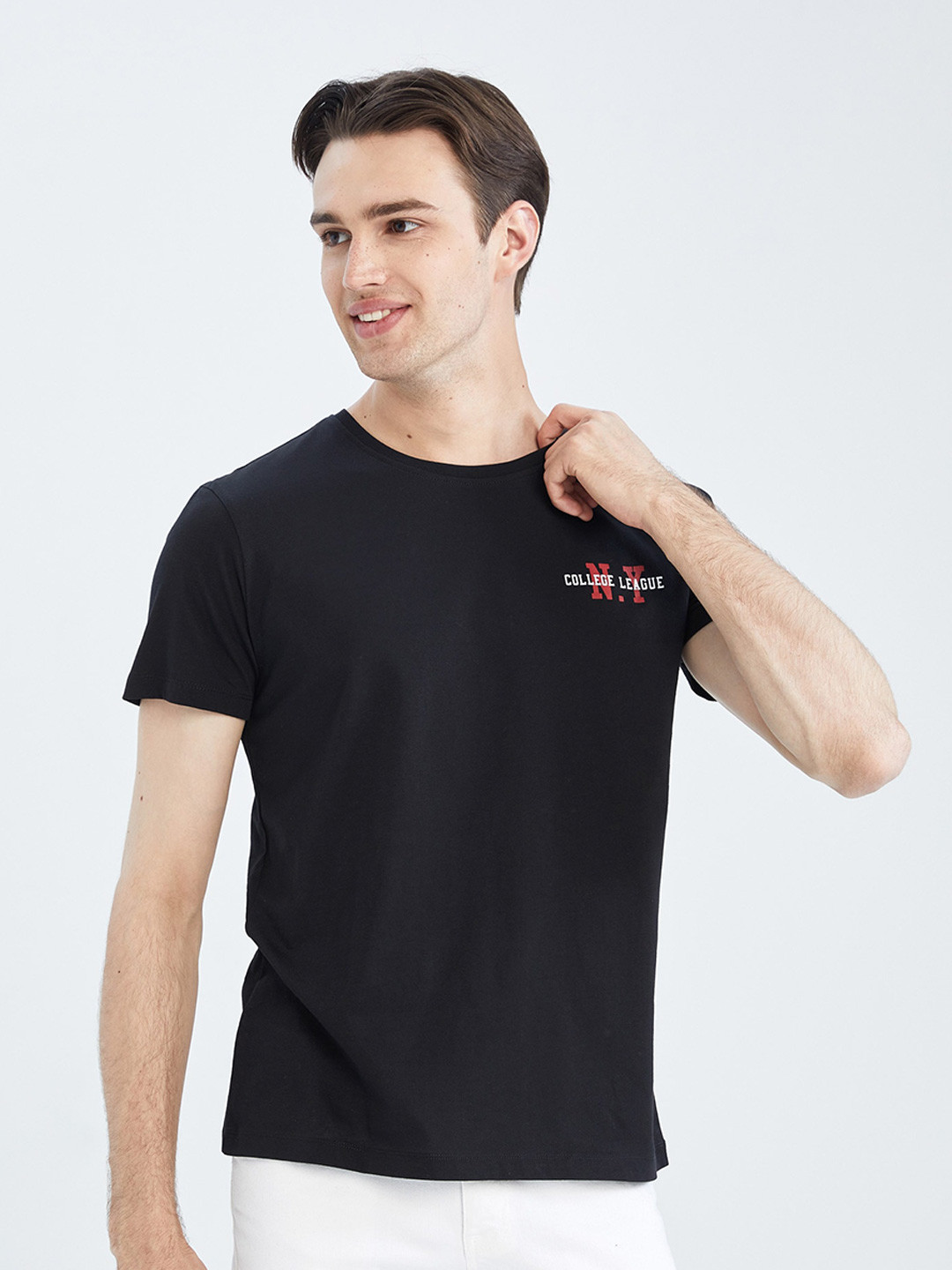 

DeFacto Typography Printed Pure Cotton T-shirt, Black