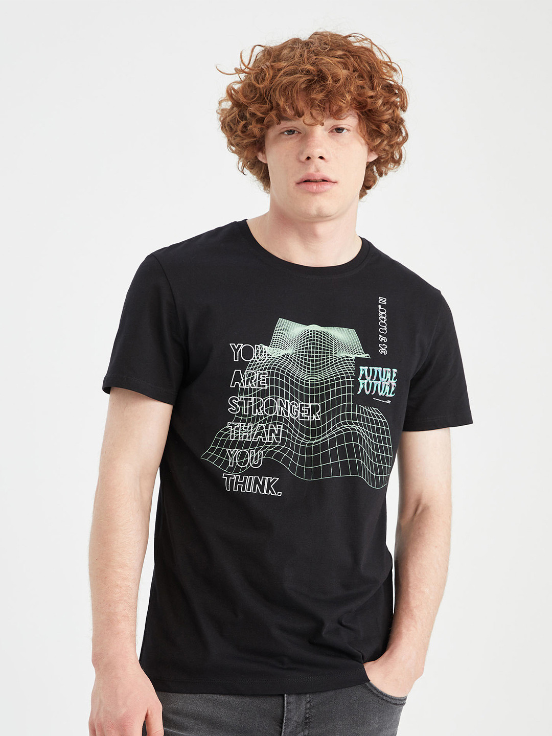 

DeFacto Typography Printed Pure Cotton T-Shirt, Black