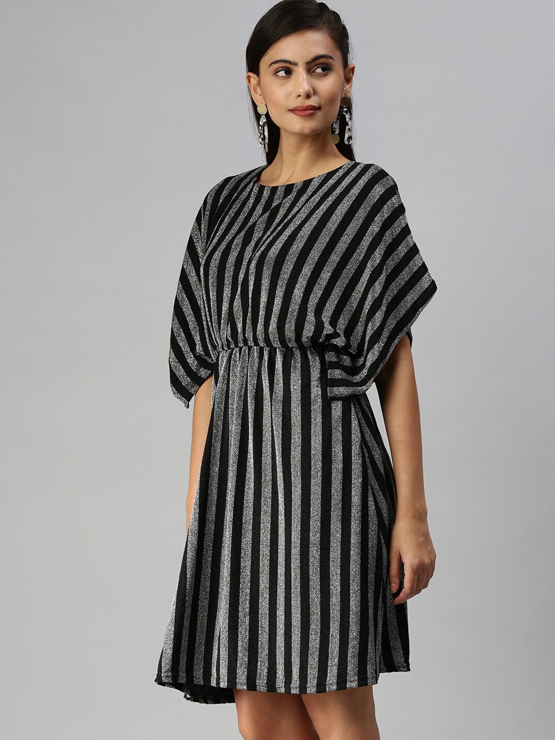 

SHOWOFF Striped Extended Sleeves Kaftan Dress, Grey