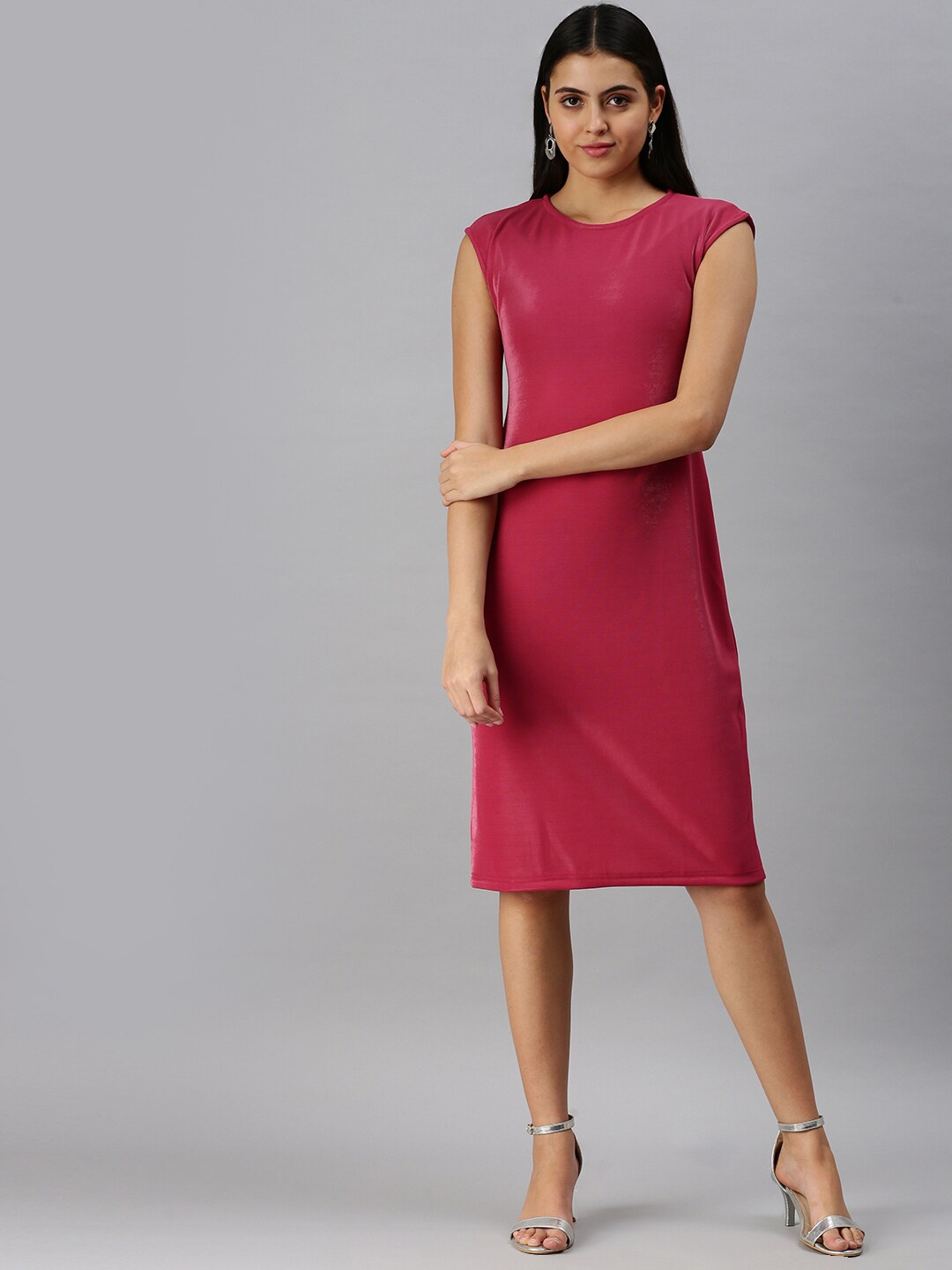 

SHOWOFF Sleeveless Round Neck Sheath Dress, Pink