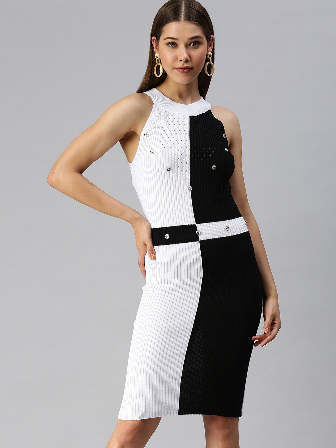 

SHOWOFF Colourblocked Monochrome Bodycon Dress, White