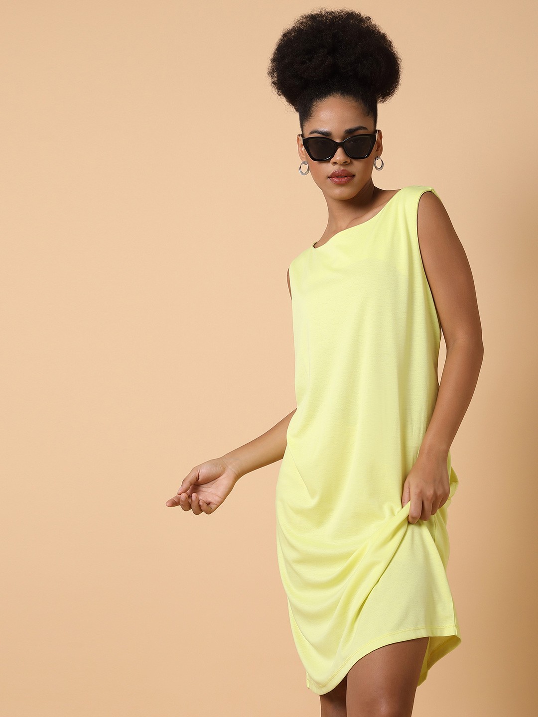 

SHOWOFF Boat Neck Cotton A-Line Midi Dress, Yellow