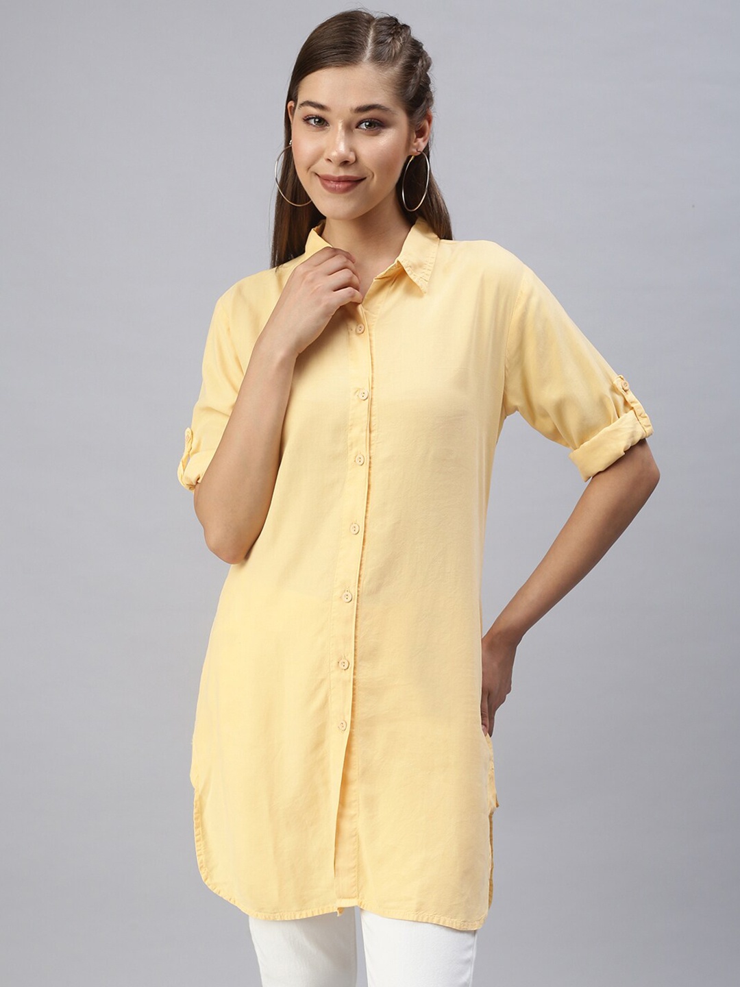 

SHOWOFF Shirt Style Cotton Dress, Yellow