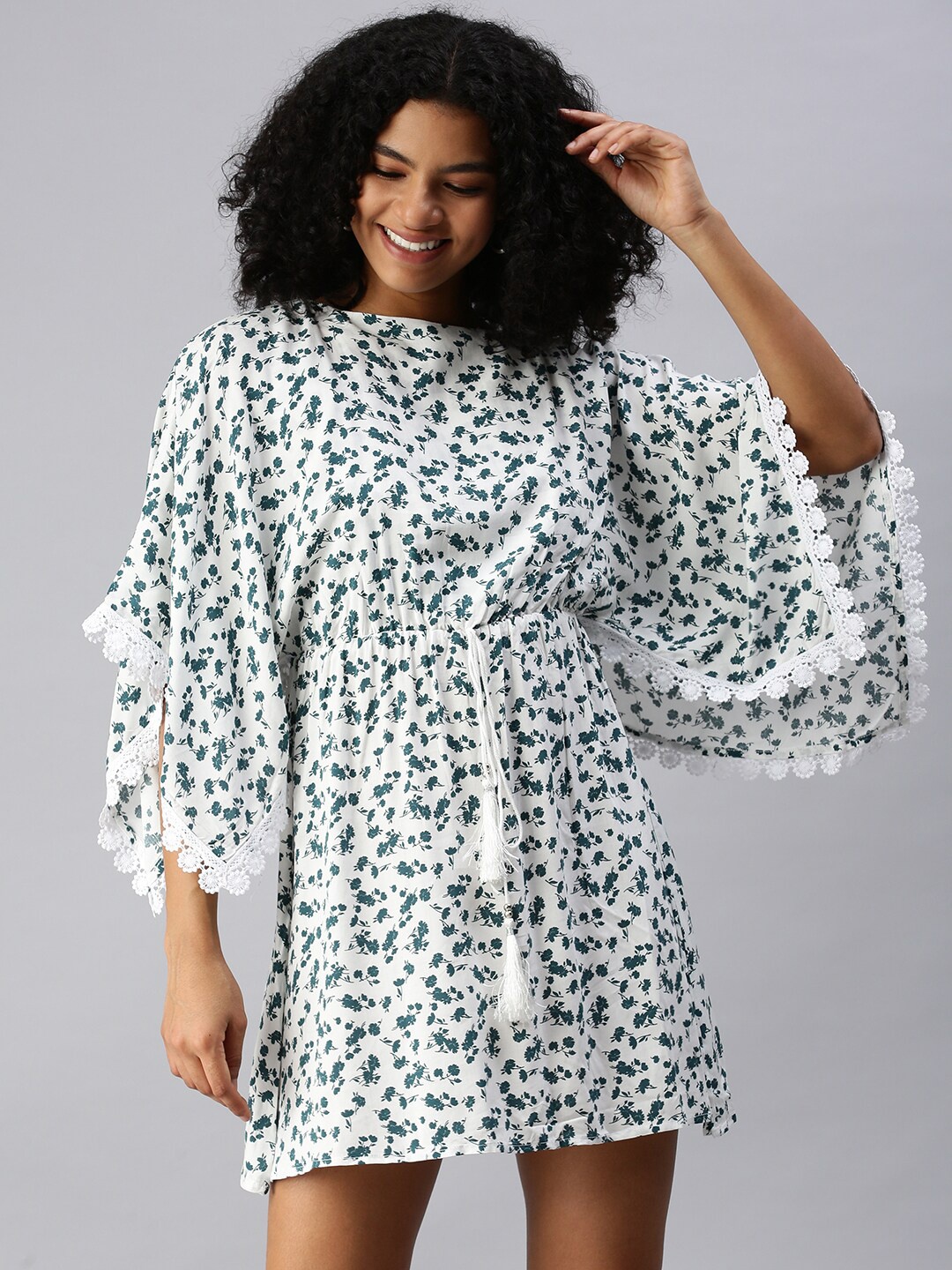 

SHOWOFF Floral Printed Kaftan Mini Dress, White
