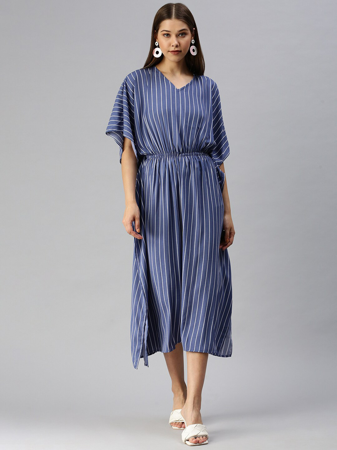 

SHOWOFF Striped Kaftan Mini Dress, Blue