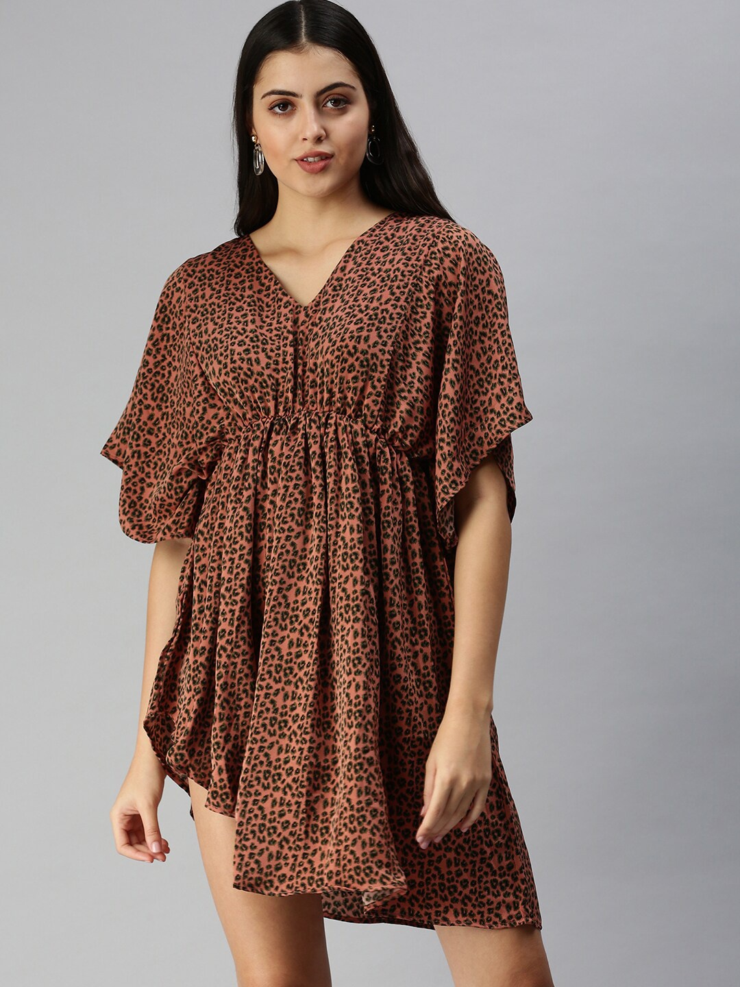 

SHOWOFF Animal Printed Asymmetric Kaftan Mini Dress, Brown