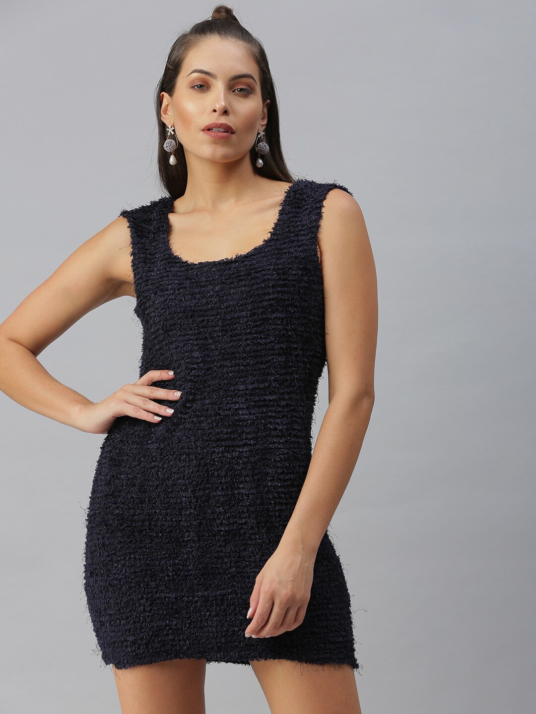 

SHOWOFF Self Design Bodycon Mini Dress, Navy blue