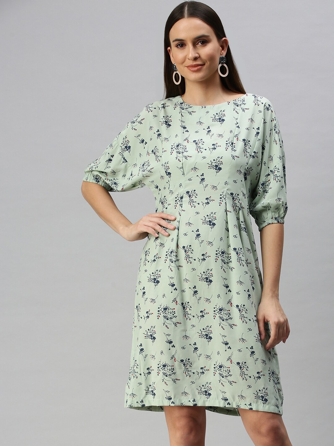 

SHOWOFF Floral Printed A-Line Dress, Green