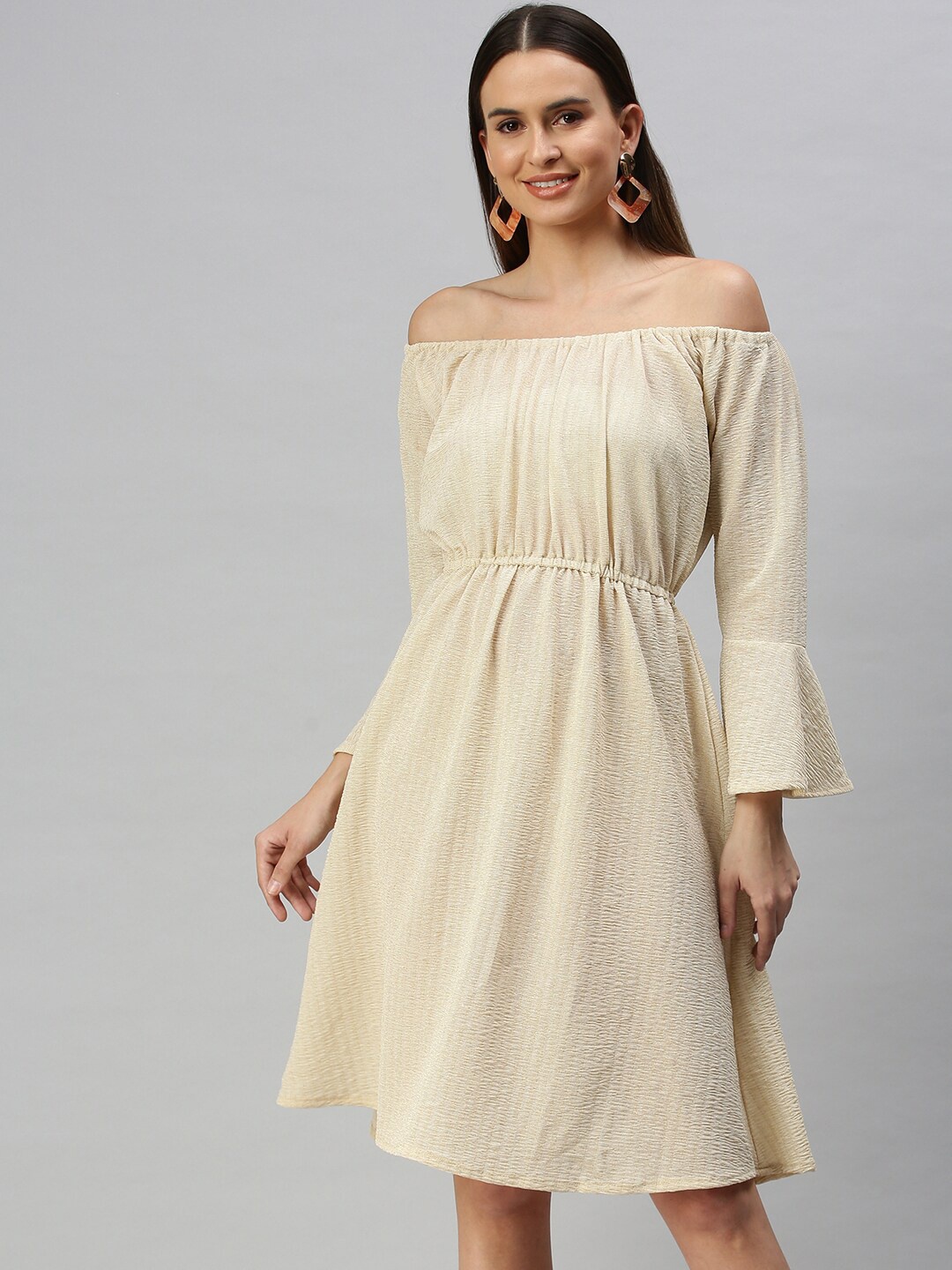 

SHOWOFF Self Design Off-Shoulder Fit & Flare Dress, Champagne