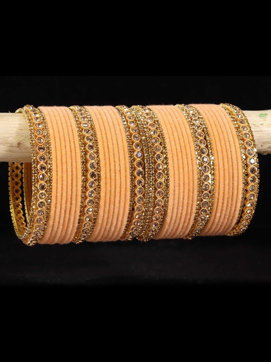 

NMII Set Of 42 Artificial Stones Studded Velvet Bangles, Gold