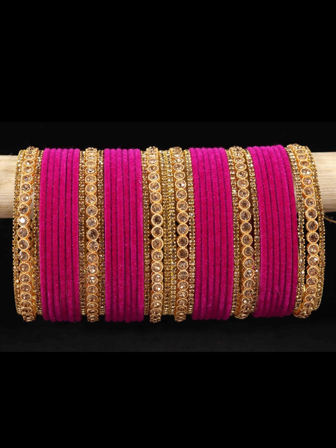 

NMII Set of 42 Artificial Stones Studded & Velvet Bangles, Gold