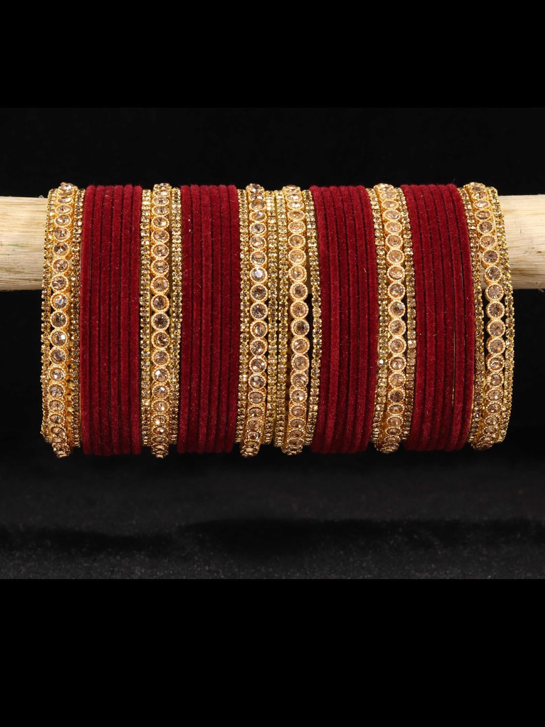 

NMII Set of 42 Artificial Stones Studded & Velvet Bangles, Gold