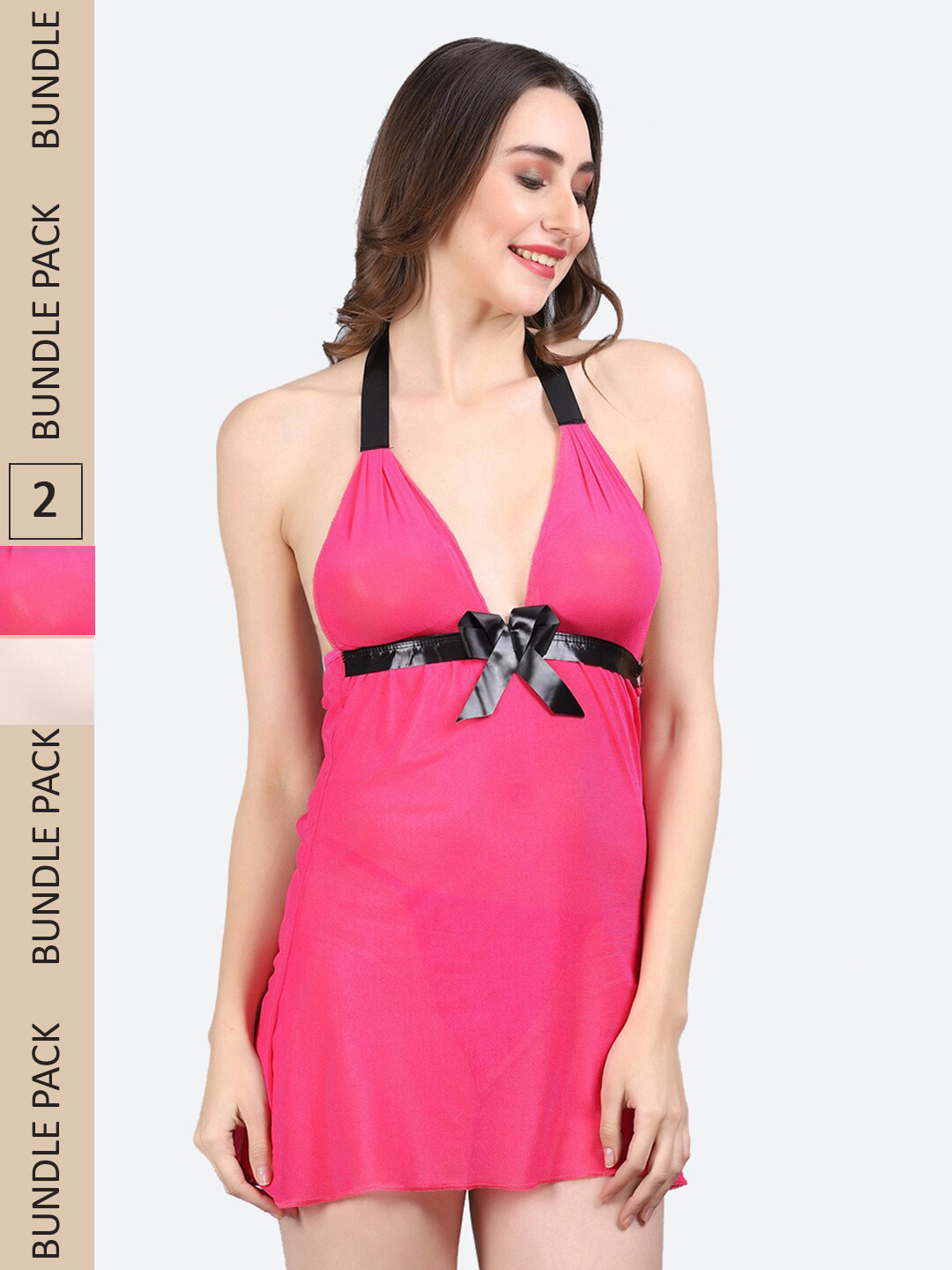 

Fleurt Pack Of 2 Halter Neck Baby Doll, Pink