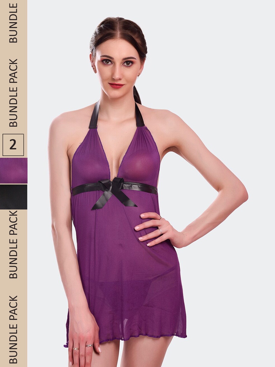 

Fleurt Pack Of 2 Halter Neck Baby Dolls, Purple