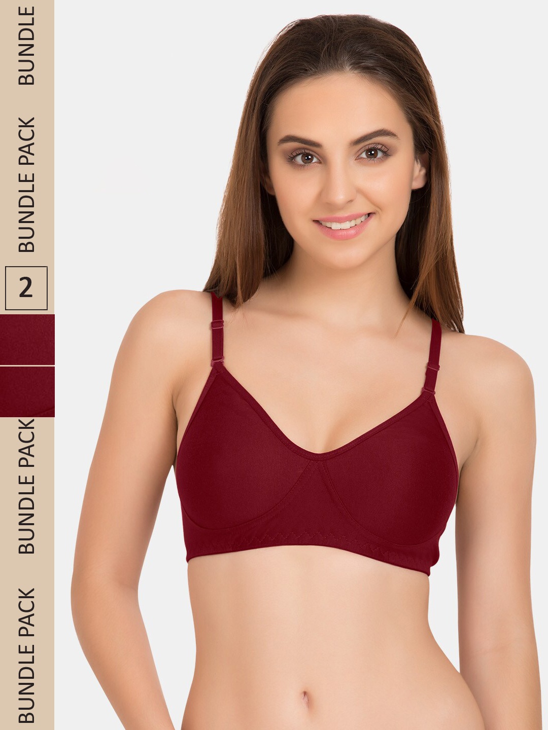 

Tweens Pack of 2 Non-Padded All Day Comfort Seamless Cotton T-shirt Bra, Maroon