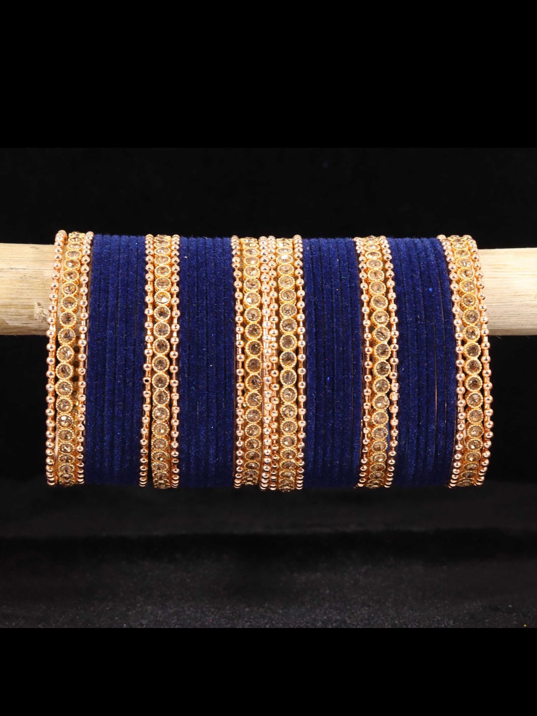 

NMII Set Of 42 Artificial Stones Studded Velvet Bangles, Gold