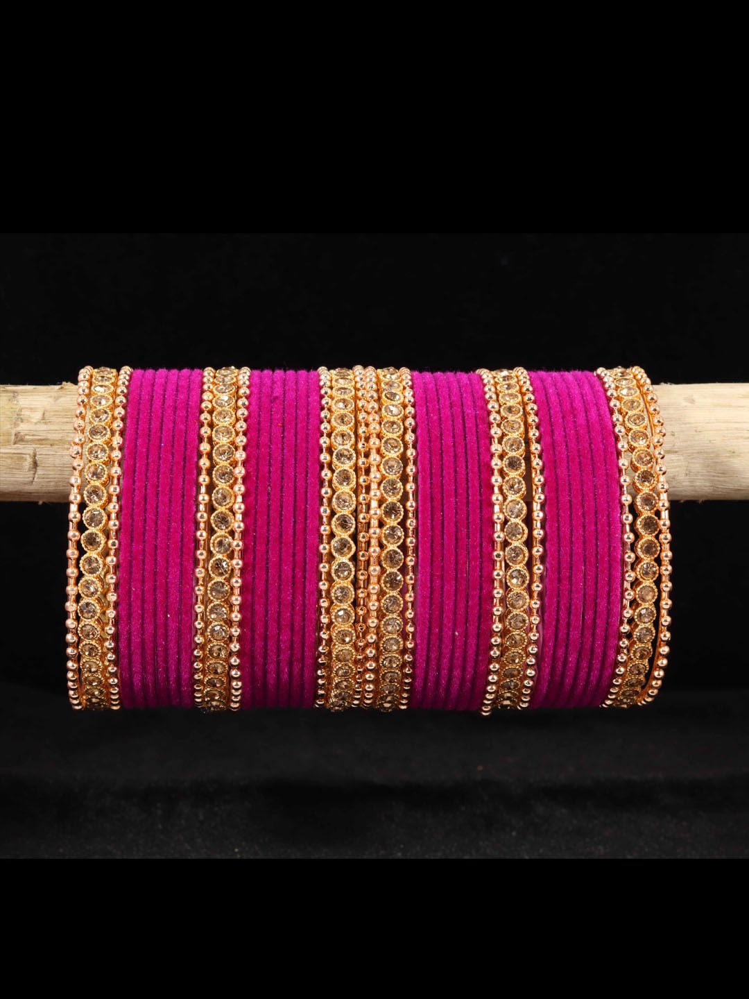 

NMII Set Of 42 Artificial Stones Studded Velvet Bangles, Gold