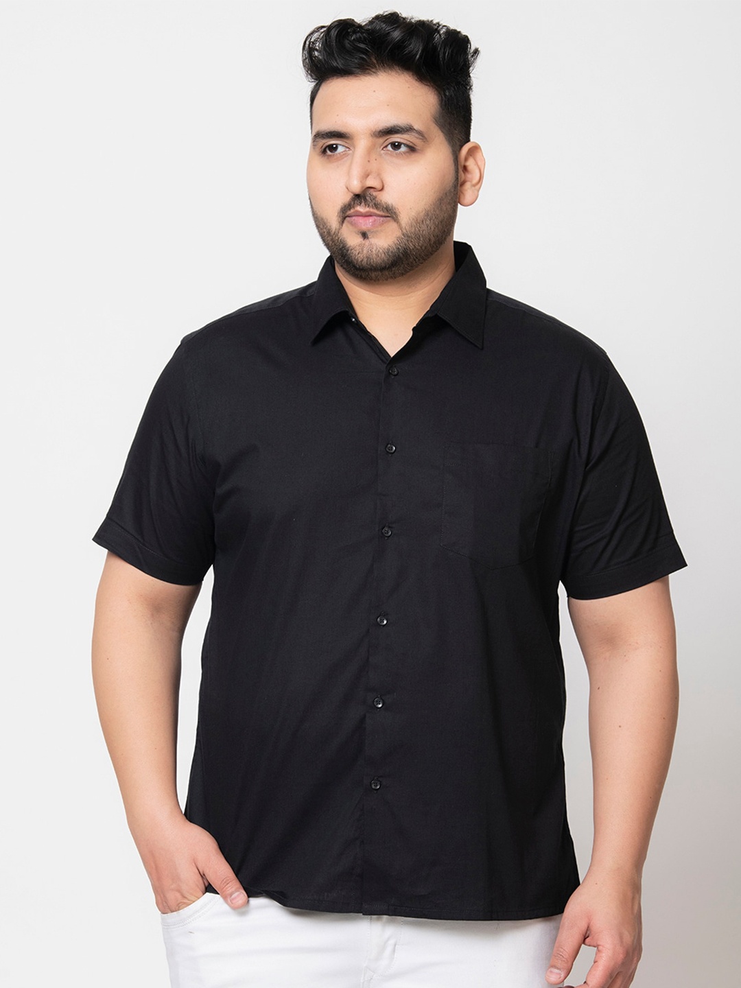 

IVOC Plus Plus Size Spread Collar Cotton Casual Shirt, Black