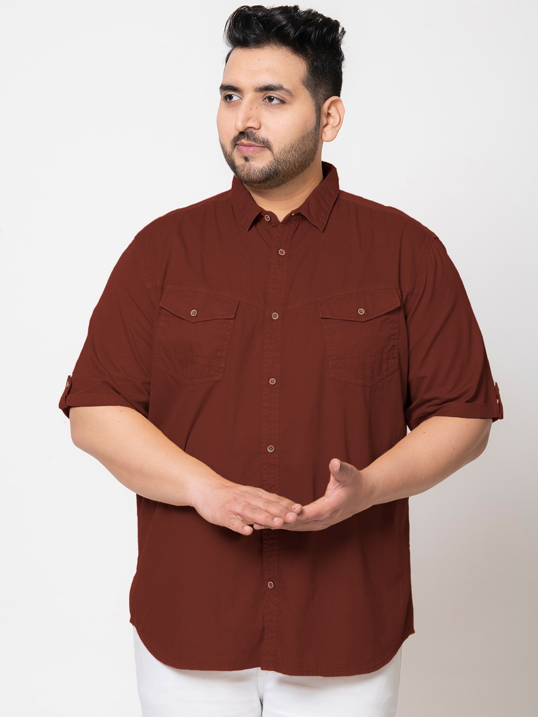 

IVOC Plus Plus Size Cotton Casual Shirt, Rust