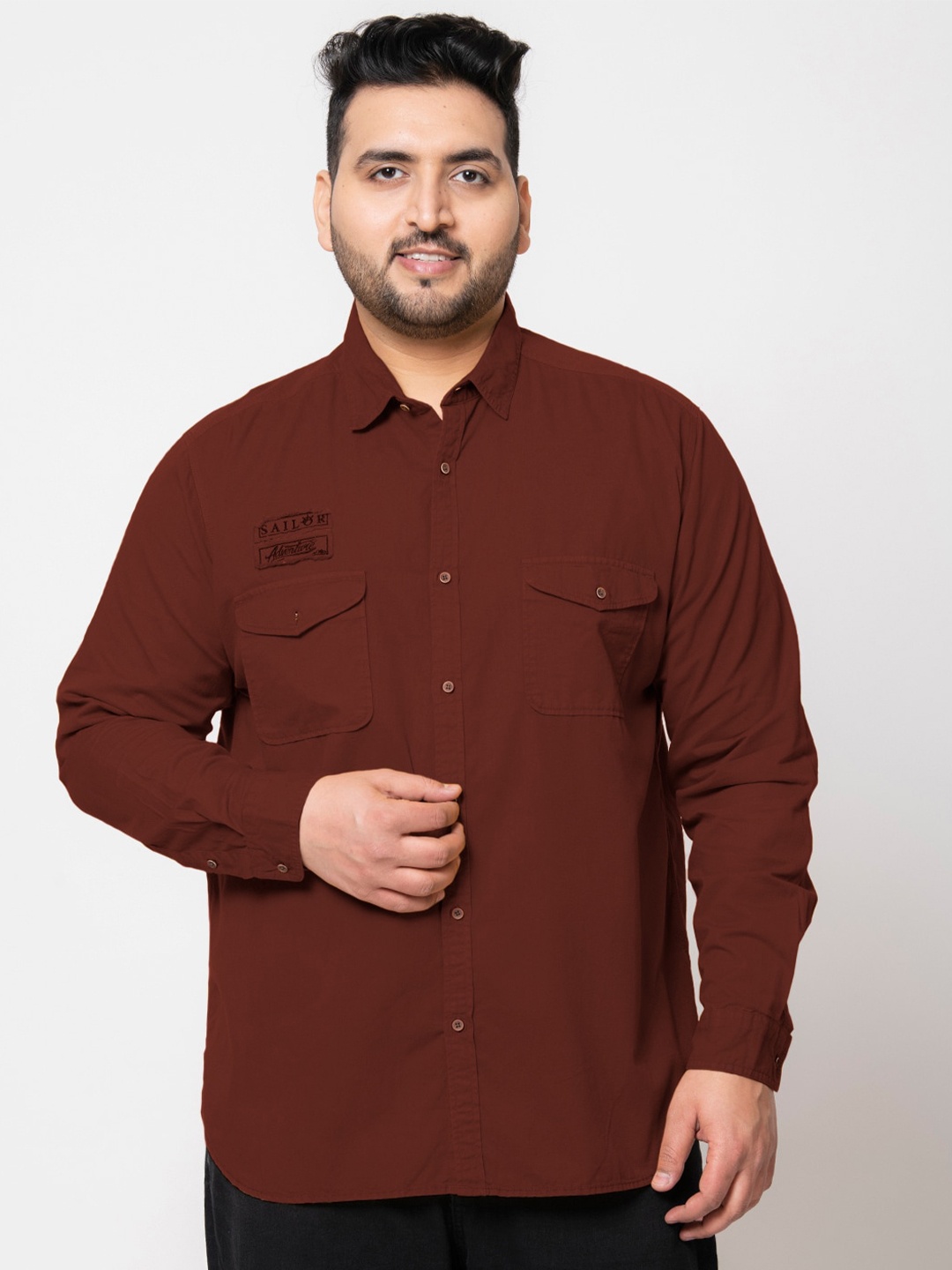 

IVOC Plus Plus Size Solid Pure Cotton Casual Shirt, Rust