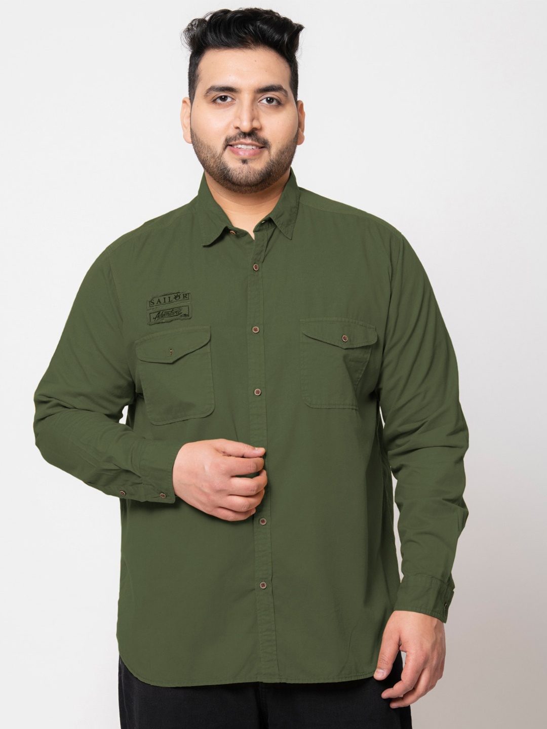 

IVOC Plus Plus Size Solid Pure Cotton Casual Shirt, Olive