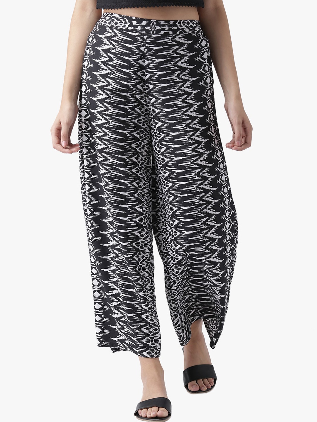 

DODO & MOA Women Ethnic Motifs Printed Wide Leg Palazzos, Black