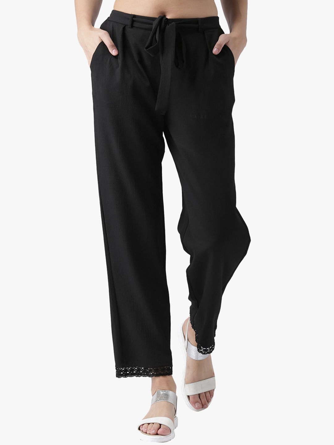 

DODO & MOA Women Mid-Rise Trousers, Black