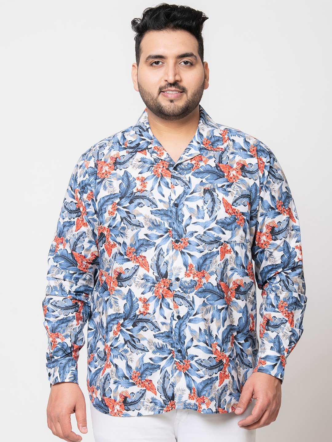 

Bene Kleed Plus Classic Floral Printed Pure Cotton Casual Shirt, White